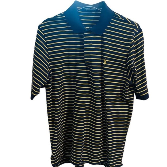 Polo Ralph Lauren Striped Navy Blue Yellow Short Sleeve Polo Shirt Mens Size M - Picture 1 of 6